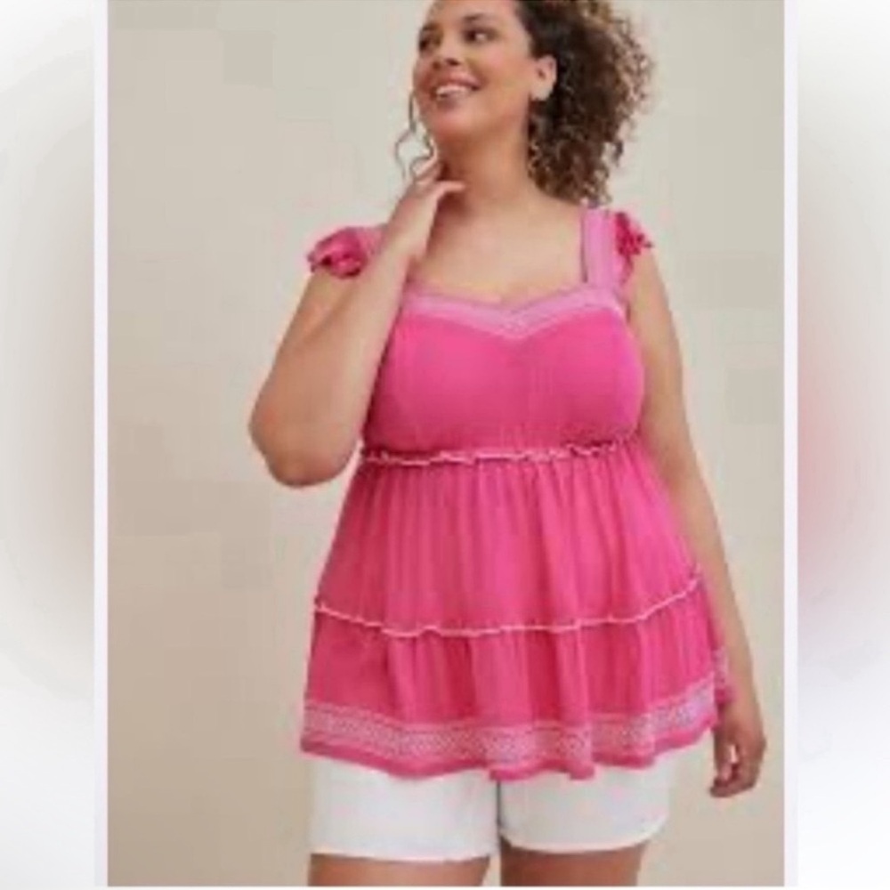 Torrid  size 3x embroidery smocked flutter sleeves sleeveless blouse